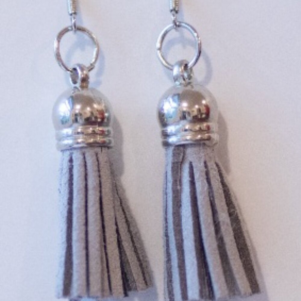 Gray Suede Tassel Earrings